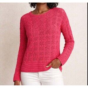 Chico's Pink Crochet Open Knit Long Sleeve Pullover Boho Sweater